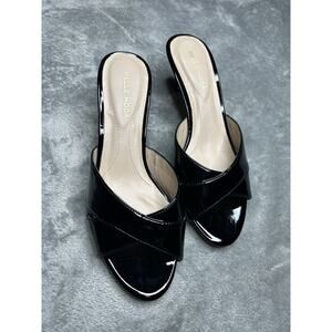 Pelle Moda Black Patent Leather Slip On Kitten Heels Size 8.5 Classic Formal